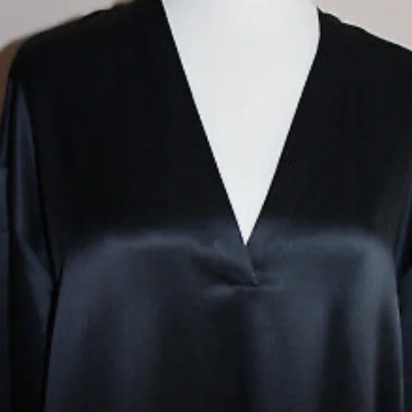 New VINCE V-neck 100% Silk Tunic Long Sleeve Coastal Blue Dress sz S - Picture 3 of 5